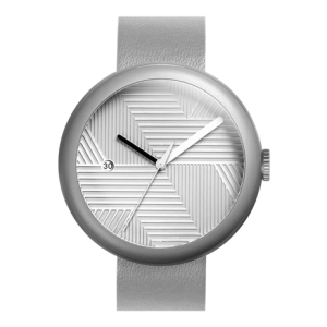 objest swiss made automatic watch, silver case, grey leather strap